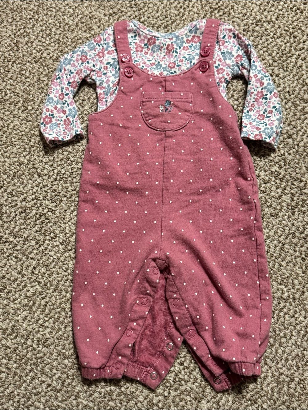 just one you by Carter's Baby Girl 2pc Overall Set Polka Dot Floral Pink 6 Month